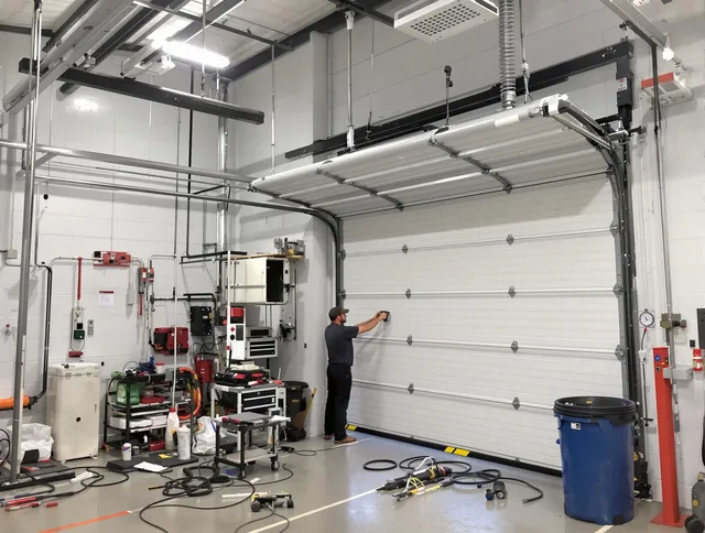 Port St. Lucie Garage Door Repair certified technician performing commercial door repair at a Port St. Lucie business facility