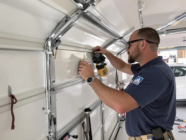 Port St. Lucie Garage Door Repair technician quieting a noisy garage door in Port St. Lucie
