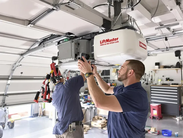 Port St. Lucie Garage Door Repair technician performing advanced diagnostics on garage opener in Port St. Lucie